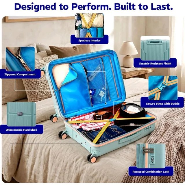Provogue Lumina Hard-Sided PP 55 Cm Suitcase/Cabin Trolley Bag Small| Expandable Space with 8 Wheels Trolley Bags for Travel |Lightweight with Combination Lock|5 Year Warranty (Turquoise Blue)
50+ bought in past month
