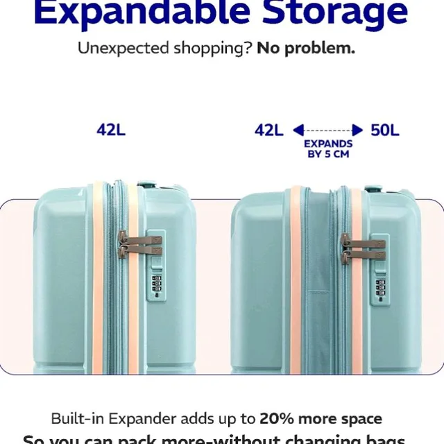 Provogue Lumina Hard-Sided PP 55 Cm Suitcase/Cabin Trolley Bag Small| Expandable Space with 8 Wheels Trolley Bags for Travel |Lightweight with Combination Lock|5 Year Warranty (Turquoise Blue)
50+ bought in past month