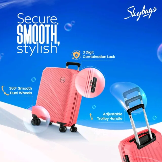 Skybags Streax Cabin (Small Size) Hard Case Trolley Bag, Coral
Stylish Sculpted Ridges, Durable Polyproylene Case, 8-Wheels, Combination Lock,Compact Travel Luggage, 5-Year Global Warranty