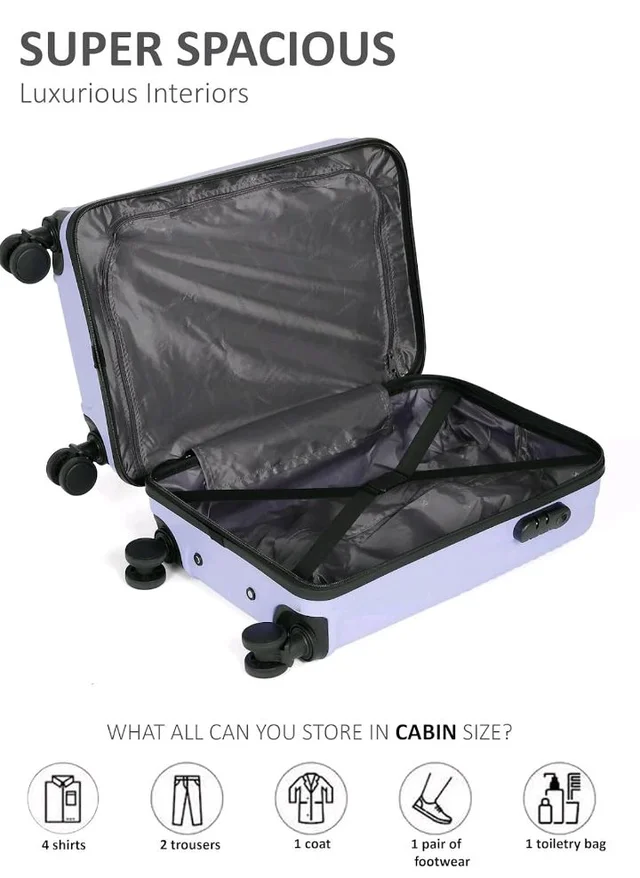 Teakwood Small Size 8 Wheels Trolley Bag, Hard Cabin with Zipper Closure, Adjustable Push Button & Cross Side Strap, Number Lock System 360 Degree (Small, Lavender)
50+ bought in past month