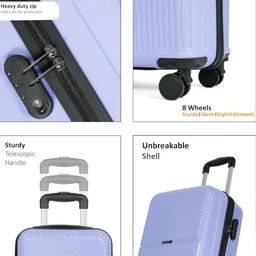 Teakwood Small Size 8 Wheels Trolley Bag, Hard Cabin with Zipper Closure, Adjustable Push Button & Cross Side Strap, Number Lock System 360 Degree (Small, Lavender)
50+ bought in past month