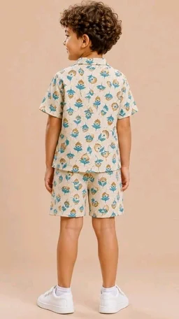 A.T.U.N. (ALL THINGS UBER NICE) Boys 100% Cotton Printed Shirt and Shorts Set | Soft Breathable Clothing Set for Kids | Coordinated Summer Outfit with Comfortable Fit | Lightweight Co-Ord Set for Boys
- 2-3 M, Cream- Blue