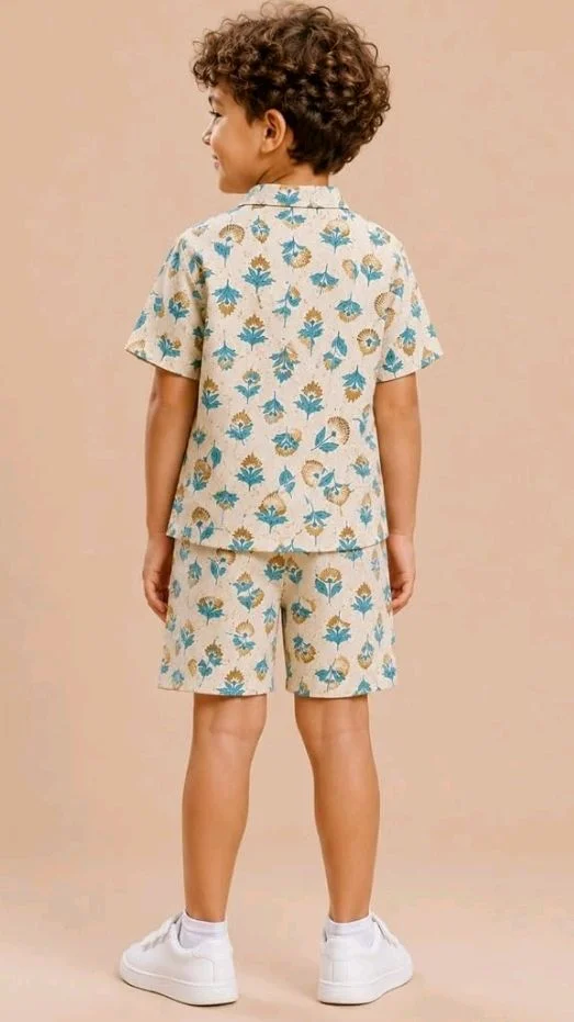 A.T.U.N. (ALL THINGS UBER NICE) Boys 100% Cotton Printed Shirt and Shorts Set | Soft Breathable Clothing Set for Kids | Coordinated Summer Outfit with Comfortable Fit | Lightweight Co-Ord Set for Boys
- 2-3 M, Cream- Blue