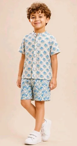 A.T.U.N. (ALL THINGS UBER NICE) Boys 100% Cotton Printed Shirt and Shorts Set | Soft Breathable Clothing Set for Kids | Coordinated Summer Outfit with Comfortable Fit | Lightweight Co-Ord Set for Boys
- 4-5 Y, White-Blue