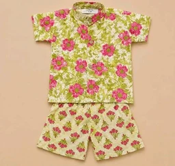 A.T.U.N. (ALL THINGS UBER NICE) Boys 100% Cotton Printed Shirt and Shorts Set | Soft Breathable Clothing Set for Kids | Coordinated Summer Outfit with Comfortable Fit | Lightweight Co-Ord Set for Boys
- 6-12 M, Cream