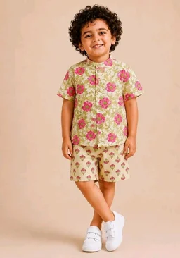 A.T.U.N. (ALL THINGS UBER NICE) Boys 100% Cotton Printed Shirt and Shorts Set | Soft Breathable Clothing Set for Kids | Coordinated Summer Outfit with Comfortable Fit | Lightweight Co-Ord Set for Boys
- 18-24 M, Cream