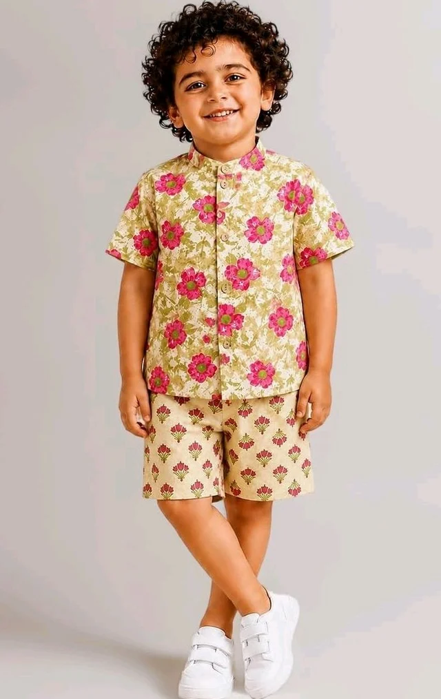 A.T.U.N. (ALL THINGS UBER NICE) Boys 100% Cotton Printed Shirt and Shorts Set | Soft Breathable Clothing Set for Kids | Coordinated Summer Outfit with Comfortable Fit | Lightweight Co-Ord Set for Boys
- 2-3 M, Cream