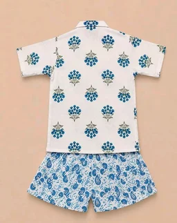 A.T.U.N. (ALL THINGS UBER NICE) Boys 100% Cotton Printed Shirt and Shorts Set | Soft Breathable Clothing Set for Kids | Coordinated Summer Outfit with Comfortable Fit | Lightweight Co-Ord Set for Boys
- 0-6 M, Blue -White