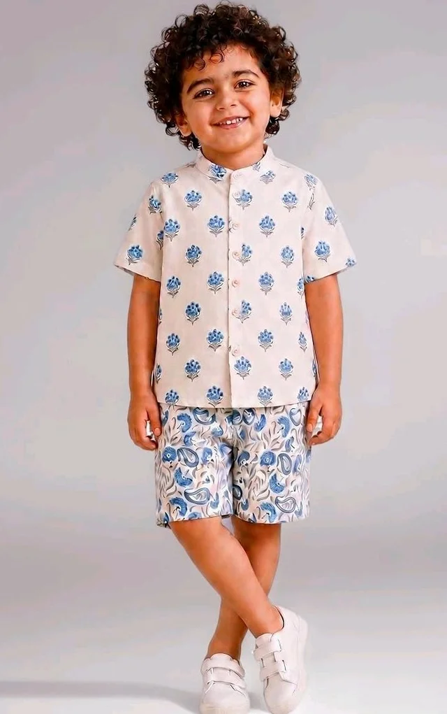 A.T.U.N. (ALL THINGS UBER NICE) Boys 100% Cotton Printed Shirt and Shorts Set | Soft Breathable Clothing Set for Kids | Coordinated Summer Outfit with Comfortable Fit | Lightweight Co-Ord Set for Boys
- 6-7 Y, Blue -White