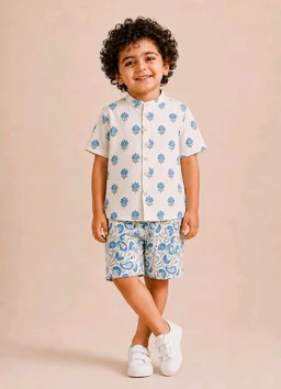 A.T.U.N. (ALL THINGS UBER NICE) Boys 100% Cotton Printed Shirt and Shorts Set | Soft Breathable Clothing Set for Kids | Coordinated Summer Outfit with Comfortable Fit | Lightweight Co-Ord Set for Boys
- 6-7 Y, Blue -White