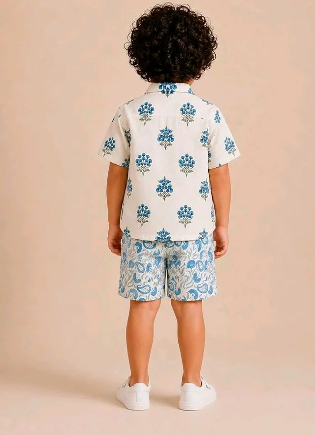 A.T.U.N. (ALL THINGS UBER NICE) Boys 100% Cotton Printed Shirt and Shorts Set | Soft Breathable Clothing Set for Kids | Coordinated Summer Outfit with Comfortable Fit | Lightweight Co-Ord Set for Boys
- 6-7 Y, Blue -White