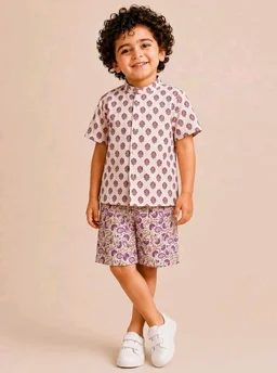 A.T.U.N. (ALL THINGS UBER NICE) Boys 100% Cotton Printed Shirt and Shorts Set | Soft Breathable Clothing Set for Kids | Coordinated Summer Outfit with Comfortable Fit | Lightweight Co-Ord Set for Boys
- 6-7 Y, White - Fuchsia