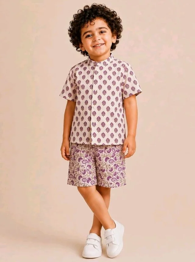 A.T.U.N. (ALL THINGS UBER NICE) Boys 100% Cotton Printed Shirt and Shorts Set | Soft Breathable Clothing Set for Kids | Coordinated Summer Outfit with Comfortable Fit | Lightweight Co-Ord Set for Boys
- 6-7 Y, White - Fuchsia