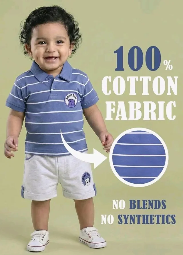 Pure Cotton Collared T-Shirt and Half Pant Set for Kids - 4-5 Y, Blue