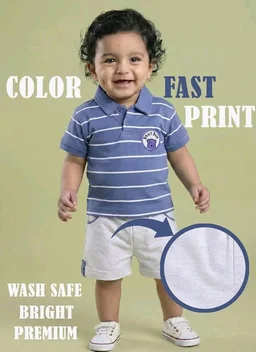 Pure Cotton Collared T-Shirt and Half Pant Set for Kids - 4-5 Y, Blue