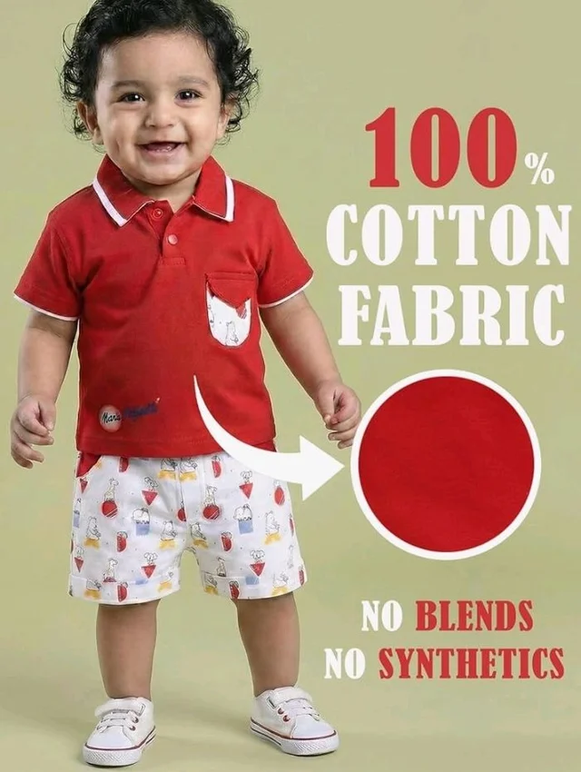Pure Cotton Collared T-Shirt and Half Pant Set for Kids - 5-6 Y, Red
