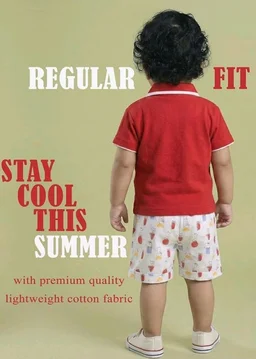 Pure Cotton Collared T-Shirt and Half Pant Set for Kids - 0-3 M, Red