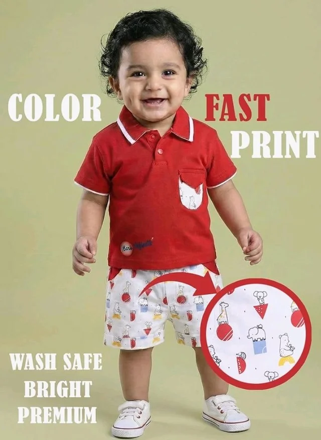 Pure Cotton Collared T-Shirt and Half Pant Set for Kids - 2-3 Y, Red