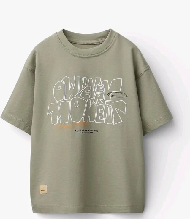 Alan Jones Clothing Boys Oversized Cotton Printed T-Shirt | Round Neck, Short Sleeves, Casual Wear - 9-10 ay, Light Khaki