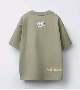 Alan Jones Clothing Boys Oversized Cotton Printed T-Shirt | Round Neck, Short Sleeves, Casual Wear - 9-10 ay, Light Khaki