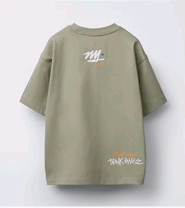 Alan Jones Clothing Boys Oversized Cotton Printed T-Shirt | Round Neck, Short Sleeves, Casual Wear - 9-10 ay, Light Khaki