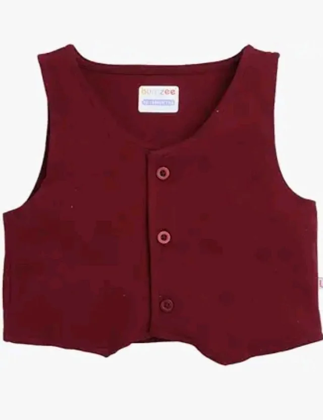 BUMZEE Boys Regular Fit Full Sleeves Collar Neck Cotton Shirt Waistcoat Pant Set with Applique Bow
- 18-24 M, Maroon & White