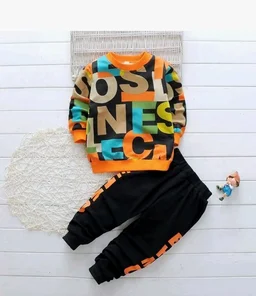 Googo Gaaga Boy's Cotton full Sleeves Printed Sweatshirt and Pant Set - 7-8 Y