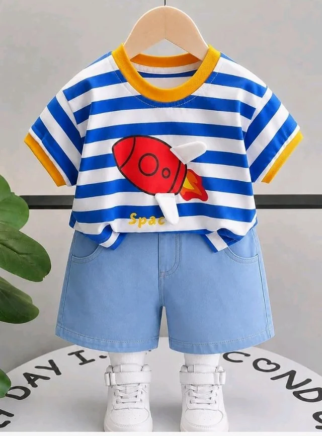 Googo Gaaga Boys Clothing Set | Boys T-Shirt and Denim Pant Set
Trendy boys clothing set with T-shirt and denim pant, designed for comfortable everyday wear, playtime and outings.
- 5-6 Y, Space With Demim short