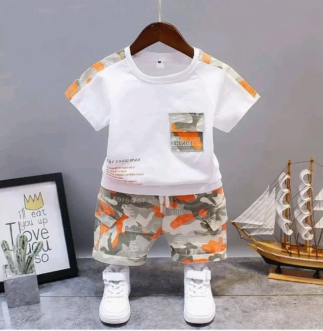Googo Gaaga Boy's Cotton Printed T-Shirt with Shorts in White Color Sets for Baby Boys - 4-5 Y, White