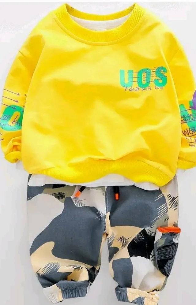 Googo Gaaga Boy's Cotton Full Sleeves Sweatshirt with Pant set in Yellow Color Set For Baby Boys - 18-24 M, Yellow