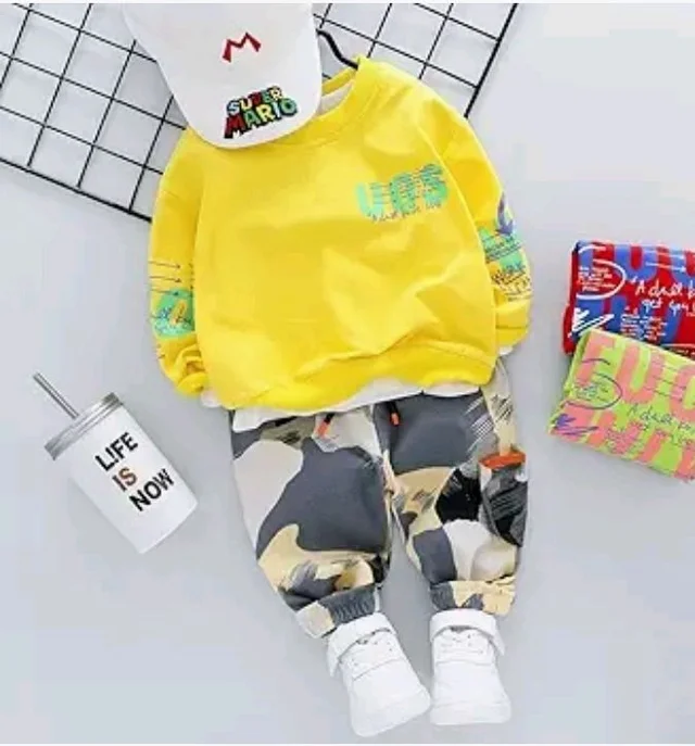 Googo Gaaga Boy's Cotton Full Sleeves Sweatshirt with Pant set in Yellow Color Set For Baby Boys - 18-24 M, Yellow