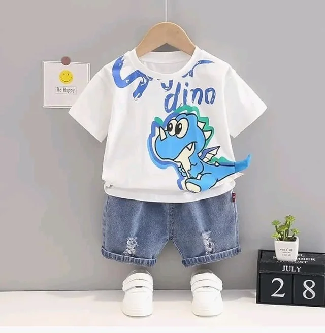 Googo Gaaga Boy's Cotton Dino Printed T-shirt With Shorts Sets of baby boys clothing Sets - 4-5 Y, Multi colours