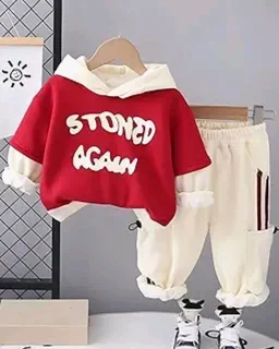 Googo Gaaga Boys Cotton Fleece Printed Hoodie Sweatshirt with Joggers in Clothing Set | Winter Fleece Fabric | Full Sleeves - 12-18 M, Red