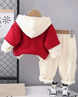 Googo Gaaga Boys Cotton Fleece Printed Hoodie Sweatshirt with Joggers in Clothing Set | Winter Fleece Fabric | Full Sleeves - 12-18 M, Red