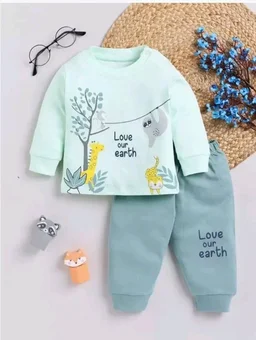 Indhrani Garments Kids Clothes for Boys | Printed Cotton Lightweight Sweatshirt and Pant | Baby Boy Dress Clothing Set
- 3-6 M, Green