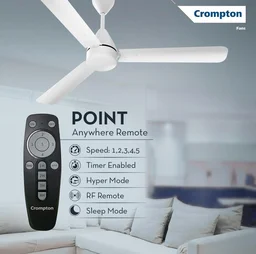 Crompton Energion Hyperjet 1200mm BLDC Ceiling Fan | Point Anywhere Remote Control | BEE 5 Star Rated Energy Efficient | Superior Air Delivery | Anti-Rust | 2 Year Manufacturer Warranty | Opal White - Opal White