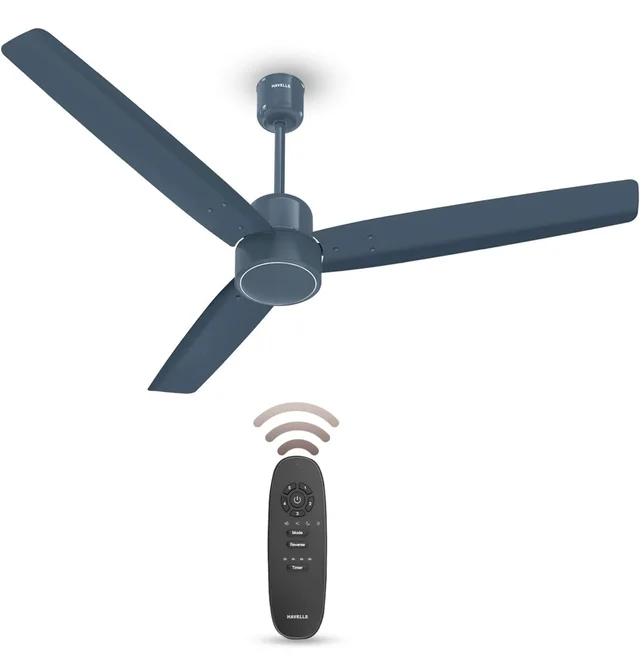 Havells FAB BLDC Ceiling Fan 1200 mm, 380 RPM, Savings upto 65%, Reverse Rotation, 4 Modes (Boost, Sleep, Breeze, Mop), Low Wattage 30 W, Low Noise, Air Flow:235 CMM, 3 Year Warranty, Denim Blue - Denim Blue