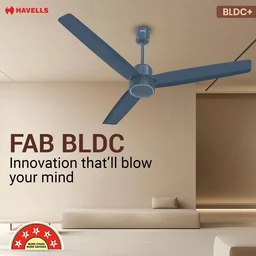 Havells FAB BLDC Ceiling Fan 1200 mm, 380 RPM, Savings upto 65%, Reverse Rotation, 4 Modes (Boost, Sleep, Breeze, Mop), Low Wattage 30 W, Low Noise, Air Flow:235 CMM, 3 Year Warranty, Denim Blue - Denim Blue