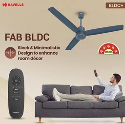Havells FAB BLDC Ceiling Fan 1200 mm, 380 RPM, Savings upto 65%, Reverse Rotation, 4 Modes (Boost, Sleep, Breeze, Mop), Low Wattage 30 W, Low Noise, Air Flow:235 CMM, 3 Year Warranty, Denim Blue - Denim Blue