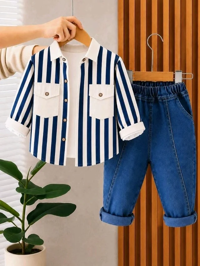 Googo Gaaga Boy's Cotton Full Sleeve Printed Shirt and Denim Pant Set
Stylish Cotton Printed Half Sleeve Clothing Set for Baby Grils , Perfect for Everyday Wear
- 4-5 Y, Dark Blue