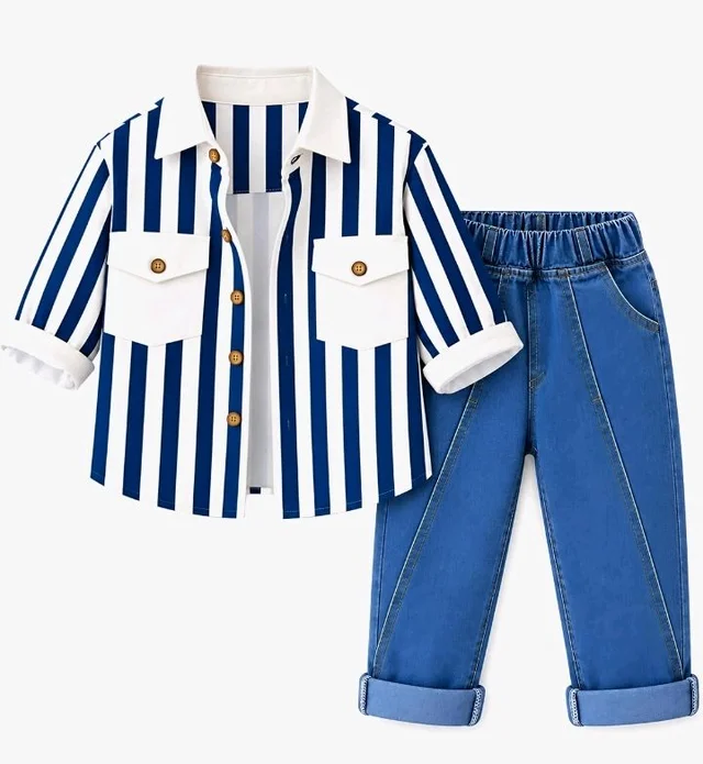 Googo Gaaga Boy's Cotton Full Sleeve Printed Shirt and Denim Pant Set
Stylish Cotton Printed Half Sleeve Clothing Set for Baby Grils , Perfect for Everyday Wear
- 5-6 Y, Dark Blue