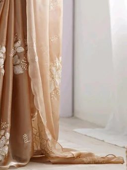 AKHILAM Women's Shimmer Organza Sequence Embroidery Saree With Unstitched Blouse Piece Traditional Ethnic Wear Sari - Beige
