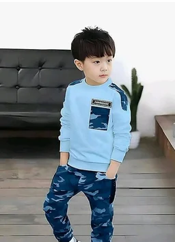 Boys Cotton Spandex Full Sleeve T-Shirt With Camouflage Jogger Pant Set | Casual Sports Clothing Set for Boys | Kids Printed Co-Ord Outfit for Daily, Travel
- 2-3 Y, Sky Blue