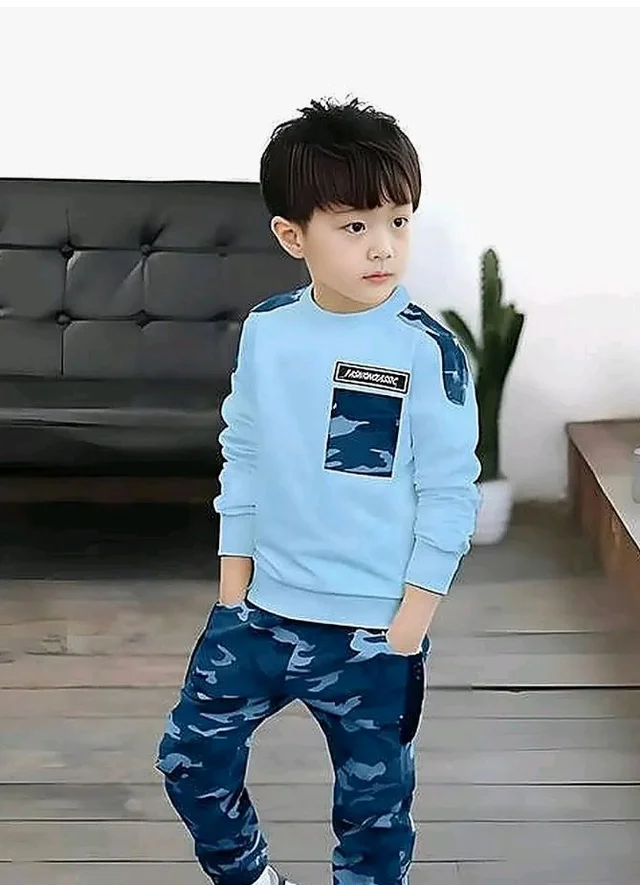 Boys Cotton Spandex Full Sleeve T-Shirt With Camouflage Jogger Pant Set | Casual Sports Clothing Set for Boys | Kids Printed Co-Ord Outfit for Daily, Travel
- 6-7 Y, Sky Blue