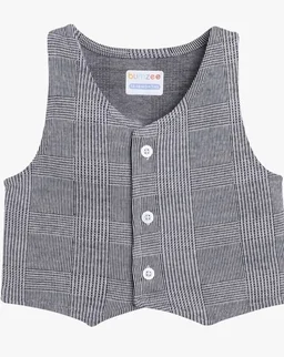 BUMZEE Boys Regular Fit Full Sleeves Collar Neck Cotton Shirt Waistcoat & Pant Set With Applique Bow - 18-24 M, Grey -White