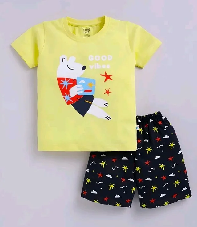 Toonyport Boys Summer 3 Packs Of T-shirts and Shorts Combo Set (Multicolors) - 12-18 M, Multicolours 1