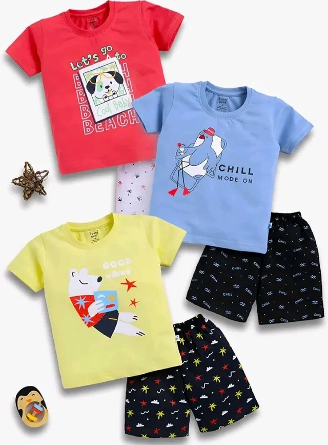 Toonyport Boys Summer 3 Packs Of T-shirts and Shorts Combo Set (Multicolors) - 2-3 Y, Multicolours 1