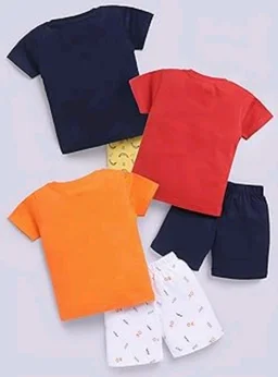 Toonyport Boys Summer 3 Packs Of T-shirts and Shorts Combo Set (Multicolors) - 18-24 M, Multicolours