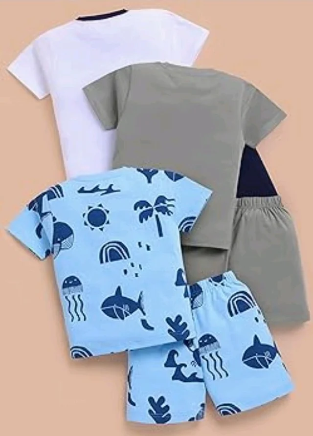 Toonyport Boys Summer 3 Packs Of T-shirts and Shorts Combo Set (Multicolors) - 12-18 M, Multicolours 5