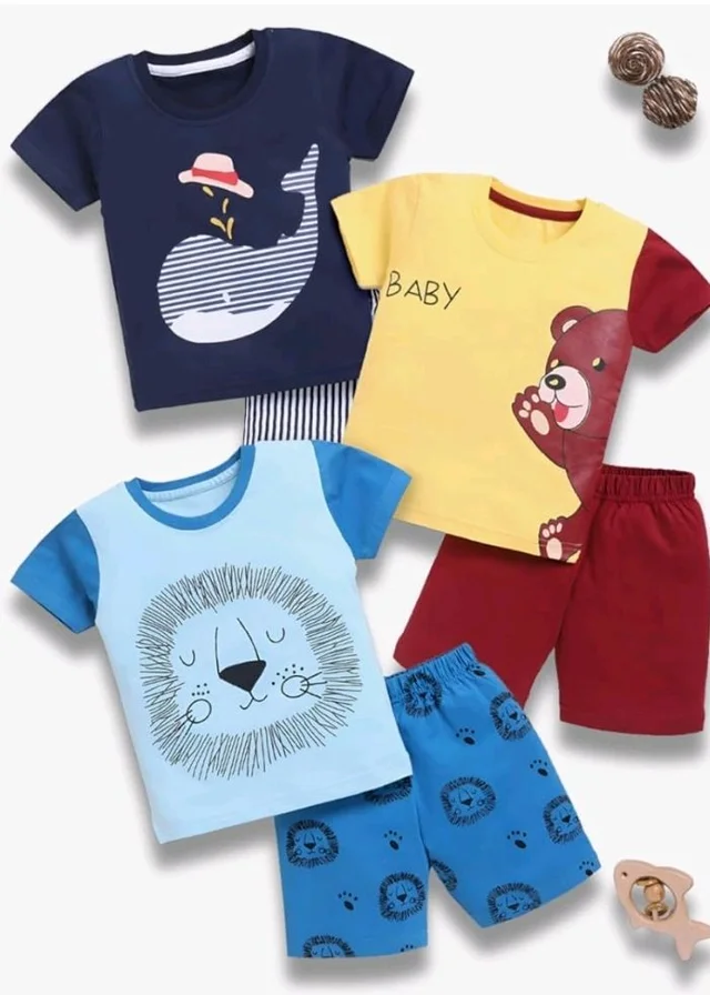 Toonyport Boys Summer 3 Packs Of T-shirts and Shorts Combo Set (Multicolors) - 12-18 M